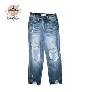 Risen Jeans Distressed Skinny Jeans Women’s Size 5/27 Ripped Med Wash Denim